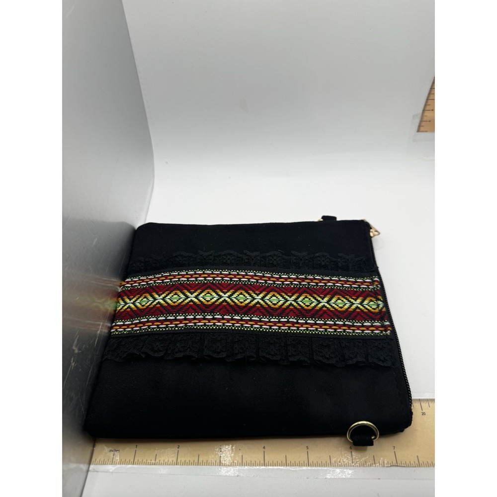 Black Suede Like Boho Crossover Purse/Bag - Removable Strap - Picture 7 of 9